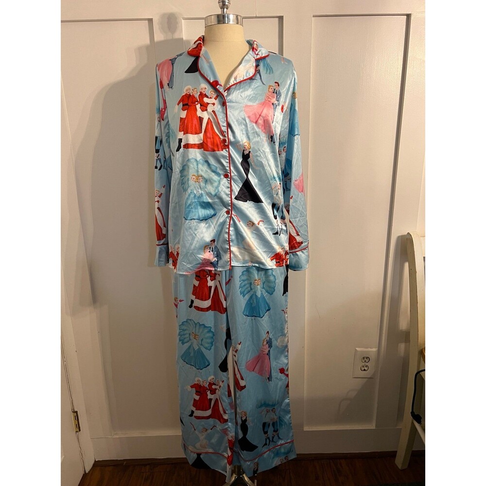 White Christmas Movie Classic Sisters Blue Silky Satin Pajama Set Women's Size S